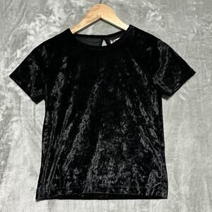 Y2k Hollister Crushed Velvet Baby Tee Top Womens Size S Black Whimsigoth Gothic